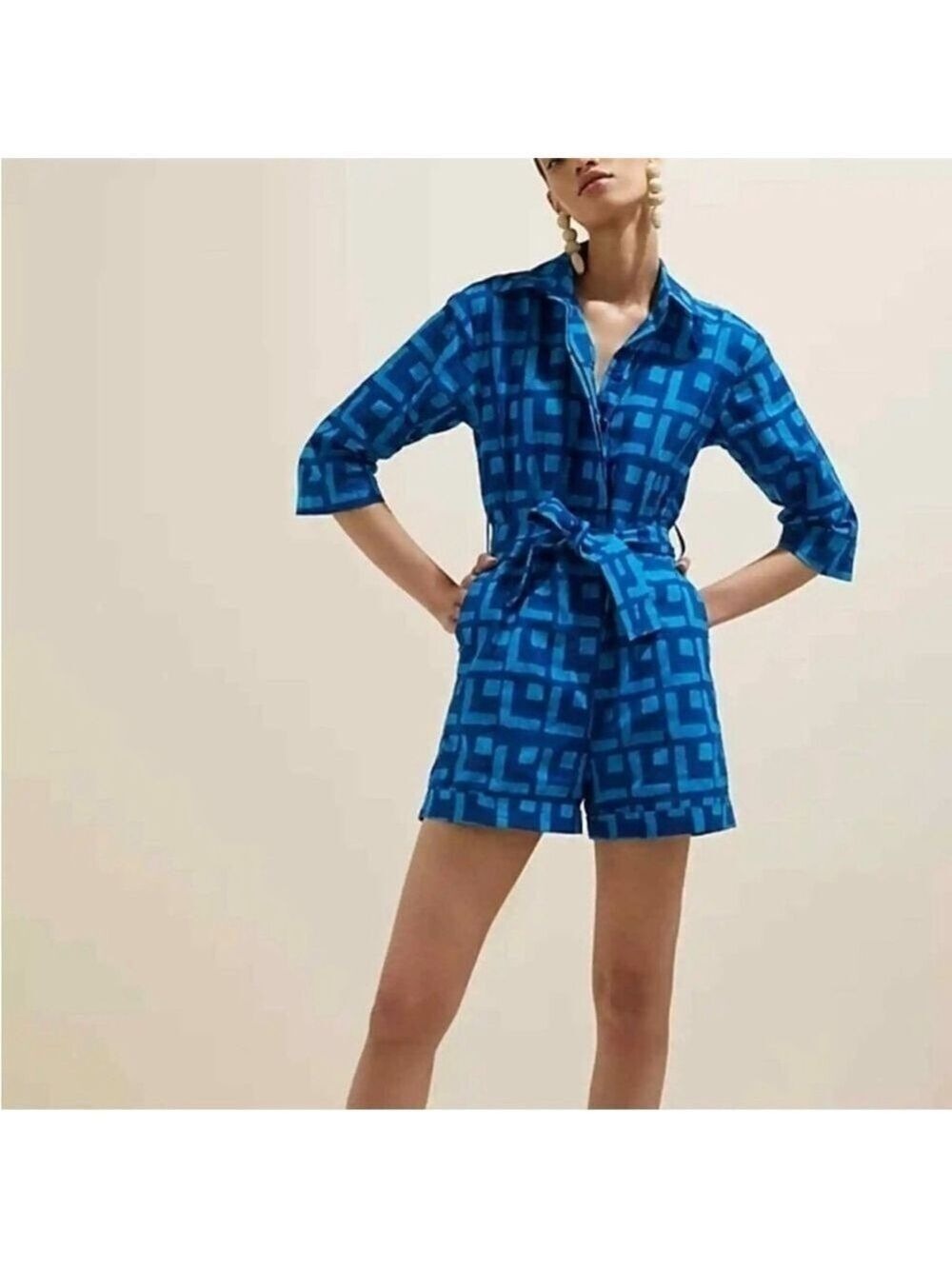 SIKA ANTHROPOLOGIE Geometric Cotton Romper One Piece Sz 8 Coastal, Resort-wear